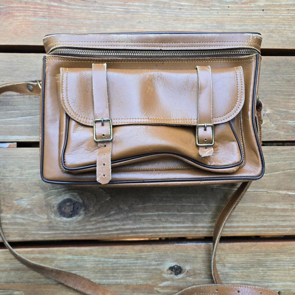 Vintage Perrin California Leather Camera Bag Brown Cowhide No. 605 - Mid Century - Picture 3 of 7